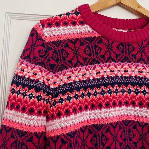 J. Crew Cotton Pink Fair Isle Crewneck Sweater | Size Small - Picture 1 of 6